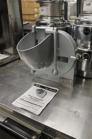 BRAND NEW SCRATCH AND DENT! Avantco Commercial Stainless Steel Countertop Slicer And Shredder Attachment For 177MX20 And Other Mixers With #12 Hub. 
