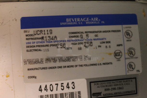 Beverage-Air UCR119 Commercial Stainless Steel 4-Door Undercounter Cooler With Polycoated Shelves On Commercial Casters. 115V, 1 Phase. Tested and Working! - Image 9 of 9