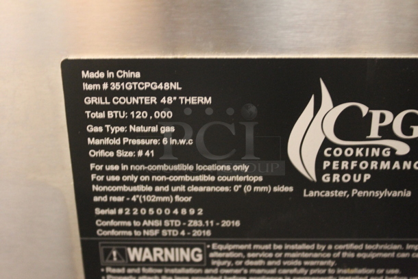 CPG 351GTCPG48NL Cooking Performance Group Commercial Stainless Steel Natural Gas Powered Countertop 48" Griddle. 120,000 BTU.  - Image 5 of 5