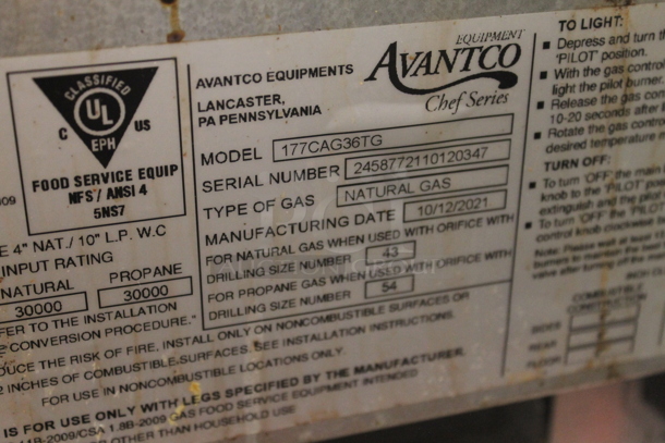 2021 Avantco 177CAG36TG Commercial Stainless Steel Natural Gas Countertop Griddle. - Image 4 of 4