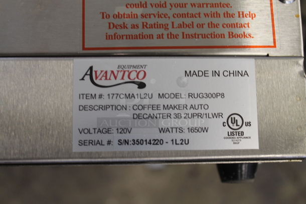 Avantco RUG300P8 Commercial Stainless Steel Countertop Coffee Maker With 3 Decanter Warmers. 120V.  - Image 4 of 4