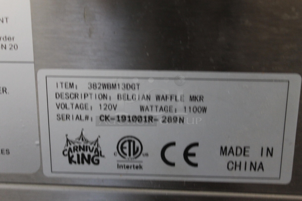 Carnival King 382WBM13DGT Commercial Stainless Steel Countertop Belgian Waffle Maker. 120V. Tested and Powers On But Does Not Get Hot - Image 6 of 6