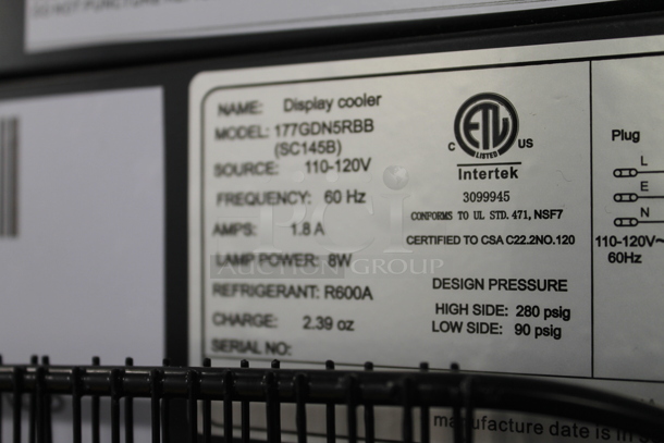 BRAND NEW SCRATCH AND DENT! Galaxy 177GDN5RBB Commercial Black Single Door Merchandiser Cooler With Polycoated Shelves. 110-120V. Tested and Powers On But Does Not Get Cold - Image 5 of 5