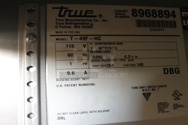 2016 True T-49F-HC Commercial Stainless Steel 2 Door Reach-In Freezer With Polycoated Shelves. 115V, 1 Phase. Tested and Working! - Image 6 of 6