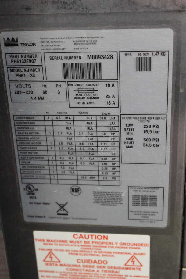 2010 Taylor PH61-33 Commercial Stainless Steel 4 Flavor Milkshake Machine With Commercial Casters. 208-230V, 3 Phase. - Image 7 of 7