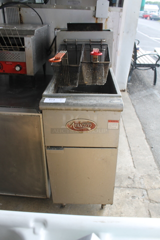 2018 Avantco FR100-N Commercial Stainless Steel Natural Gas Floor Fryer On Galvanized Legs With 2 Fryer Baskets.. 90,000 BTU