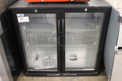 BRAND NEW SCRATCH AND DENT! KoolMore BC-2DSW-BK Commercial 2-Door Black Back Bar Cooler With Polycoated Shelves. 115V. Tested and Working!