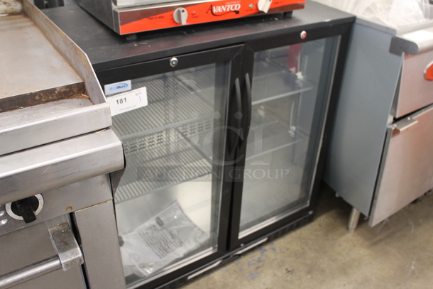 BRAND NEW SCRATCH AND DENT! KoolMore BC-2DSW-BK Commercial 2-Door Black Back Bar Cooler With Polycoated Shelves. 115V. Tested and Working! - Image 2 of 7