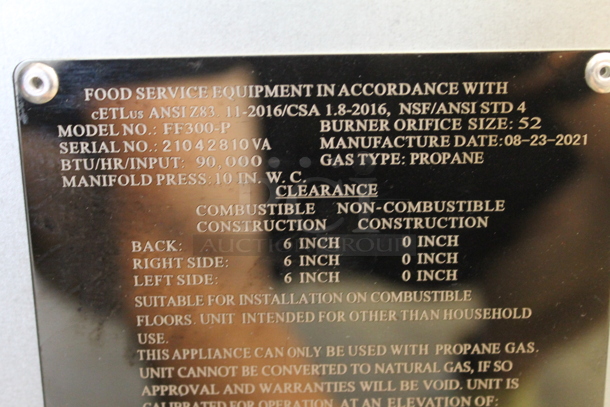 BRAND NEW SCRATCH AND DENT! 2021 Avantco FF300-P Commercial Stainless Steel Propane Gas Floor Fryer With 2 Fryer Baskets On Galvanized Legs. 90,000 BTU.  - Image 6 of 6