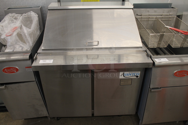 Avantco 178SSPT36M Commercial Stainless Steel 2 Door Mega Top Sandwich/Salad Prep Table With Refrigerated Base And Polycoated Racks on Commercial Casters. 115V. Tested and Working! - Image 1 of 8