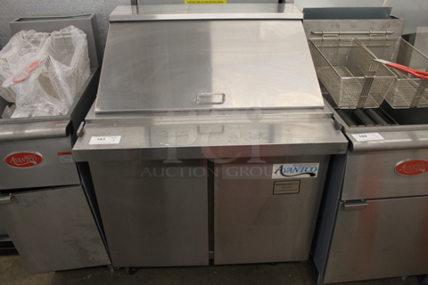 Avantco 178SSPT36M Commercial Stainless Steel 2 Door Mega Top Sandwich/Salad Prep Table With Refrigerated Base And Polycoated Racks on Commercial Casters. 115V. Tested and Working!