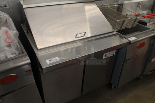 Avantco 178SSPT36M Commercial Stainless Steel 2 Door Mega Top Sandwich/Salad Prep Table With Refrigerated Base And Polycoated Racks on Commercial Casters. 115V. Tested and Working! - Image 2 of 8