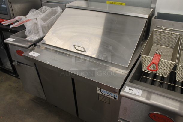 Avantco 178SSPT36M Commercial Stainless Steel 2 Door Mega Top Sandwich/Salad Prep Table With Refrigerated Base And Polycoated Racks on Commercial Casters. 115V. Tested and Working! - Image 3 of 8