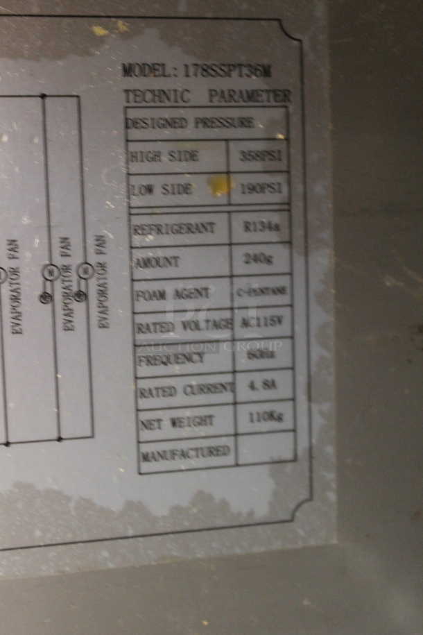 Avantco 178SSPT36M Commercial Stainless Steel 2 Door Mega Top Sandwich/Salad Prep Table With Refrigerated Base And Polycoated Racks on Commercial Casters. 115V. Tested and Working! - Image 8 of 8