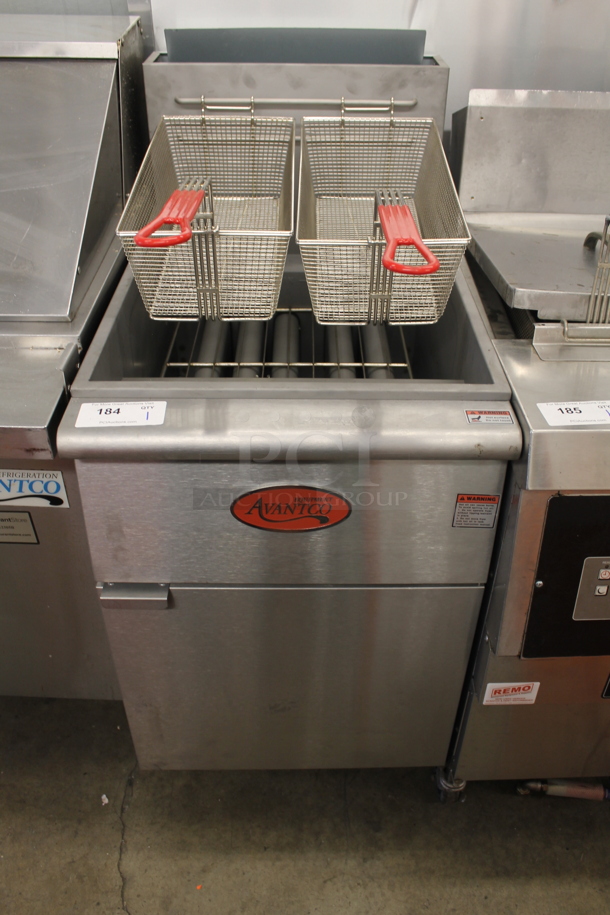 BRAND NEW SCRATCH AND DENT! 2021 Avantco FF518-P Commercial Stainless Steel Propane Gas 70-100 lb. Floor Fryer With 2 Fryer Baskets. 150,000 BTU.  - Image 1 of 6