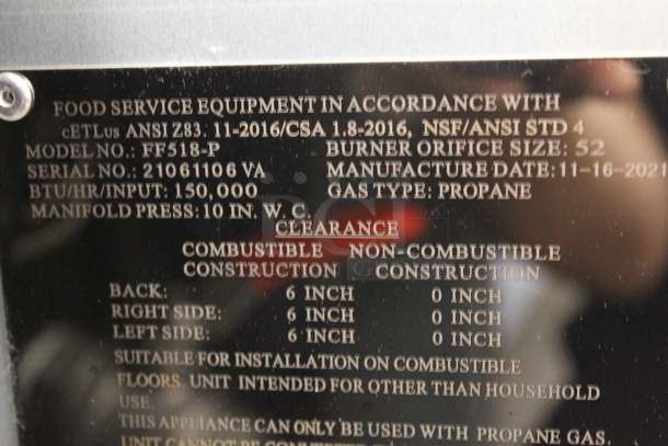 BRAND NEW SCRATCH AND DENT! 2021 Avantco FF518-P Commercial Stainless Steel Propane Gas 70-100 lb. Floor Fryer With 2 Fryer Baskets. 150,000 BTU.  - Image 6 of 6