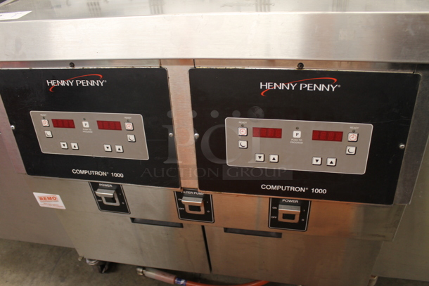 2014 Henny Penny OFG-322 Computron 1000 Commercial Stainless Steel Natural Gas Open Floor Fryer With 2 Wells And 4 Fryer Baskets. 120V, 1 Phase. 170,000 BTU.  - Image 5 of 8