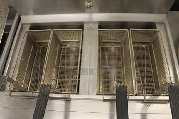 2014 Henny Penny OFG-322 Computron 1000 Commercial Stainless Steel Natural Gas Open Floor Fryer With 2 Wells And 4 Fryer Baskets. 120V, 1 Phase. 170,000 BTU.  - Image 6 of 8