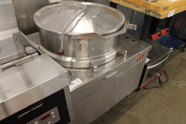 Vulcan-Hart BDMT-40 Commercial Stainless Steel Direct Steam Powered Tilt Cooking Kettle On Two Door Base With Galvanized Legs. 120V, 1 Phase.  - Image 2 of 7