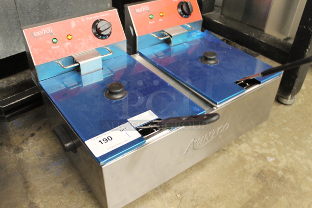 BRAND NEW SCRATCH AND DENT! Avantco 177F102 Commercial Stainless Steel Countertop Double Fryer With 2 Fryer Baskets. 120V.  - Image 2 of 5
