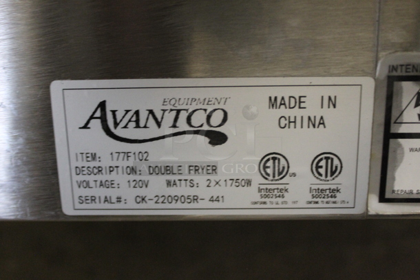 BRAND NEW SCRATCH AND DENT! Avantco 177F102 Commercial Stainless Steel Countertop Double Fryer With 2 Fryer Baskets. 120V.  - Image 5 of 5