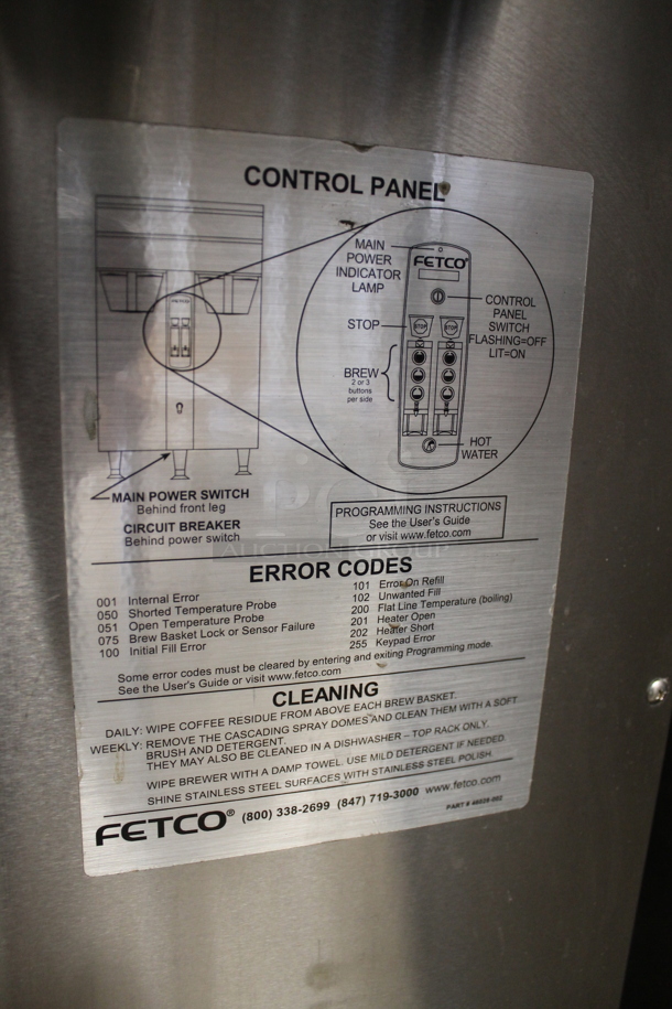2010 Fetco CBS-2052e Commercial Stainless Steel Countertop Double Automatic Coffee Brewer. 120/208-240V, 1 or 3 Phase.  - Image 7 of 8