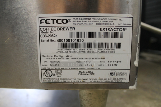 2010 Fetco CBS-2052e Commercial Stainless Steel Countertop Double Automatic Coffee Brewer. 120/208-240V, 1 or 3 Phase.  - Image 8 of 8