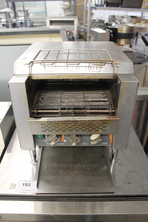 AvaToast TT-300-208 Commercial Stainless Steel Electric Countertop Conveyor 2 Slice Toaster On Galvanized Legs. 208V.  - Image 1 of 8