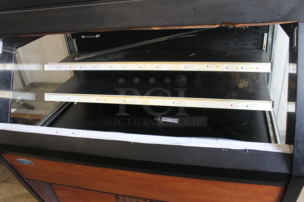 Federal Industries RSS4R-6 Commercial Vertical Open Air Cooler With Multiple Levels With One In Black And One Wood Style With Steel Shelves. 120V, 1 Phase. Tested and Top Compartment Is Working But Bottom Compartment Does Not Get Cold - Image 5 of 12