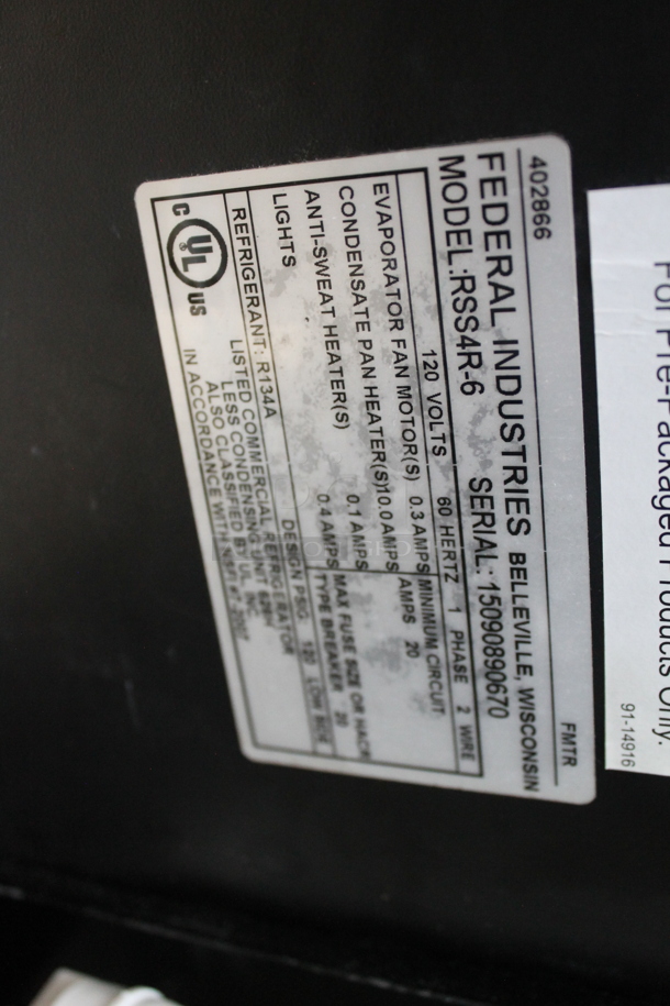 Federal Industries RSS4R-6 Commercial Vertical Open Air Cooler With Multiple Levels With One In Black And One Wood Style With Steel Shelves. 120V, 1 Phase. Tested and Top Compartment Is Working But Bottom Compartment Does Not Get Cold - Image 12 of 12