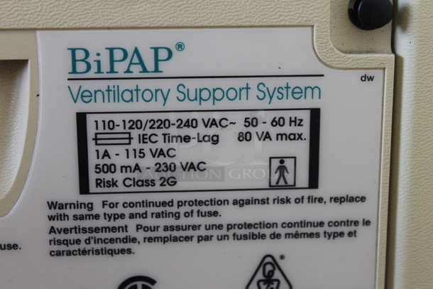 Respironics 332003 BiPAP Ventilatory Support System With Blood Pressure Cuff On Commercial Casters. 110-120/220-240V.  - Image 8 of 10