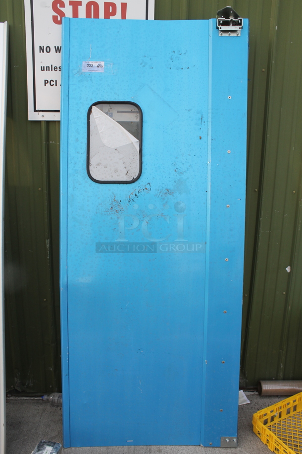 BRAND NEW SCRATCH AND DENT! 1 Single Regency 600TD3684 Aluminum Swinging Traffic Door And 1 Blue Swinging Traffic Door Both With Windows And Hardware. 2 Times Your Bid!  - Image 7 of 12