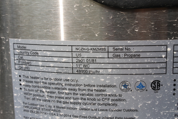 NCZH-G-KMZMSS Commercial Stainless Steel Propane Gas Patio Heater On Commercial Casters. 48,000 BTU. - Image 6 of 7