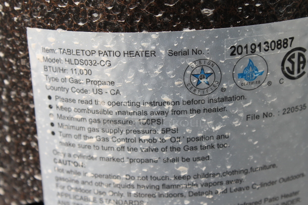 HiLand HLDS032-CG Commercial Stainless Steel Propane Gas Tabletop Patio Heater. 11,000 BTU.  - Image 6 of 6