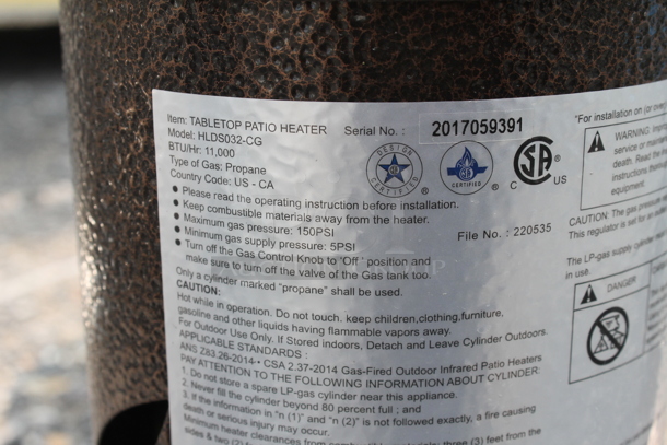 HiLand HLDS032-CG Commercial Stainless Steel Propane Gas Tabletop Patio Heater. 11,000 BTU.  - Image 7 of 7