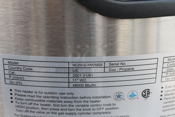 NCZH-G-KMZMSS Commercial Stainless Steel Propane Gas Patio Heater. 48,000 BTU.  - Image 6 of 7