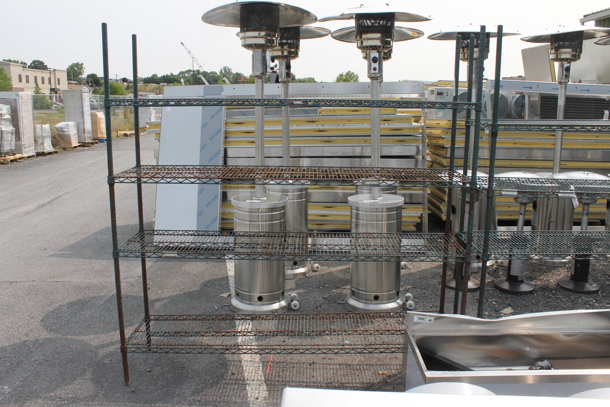 Green Open Utility Shelf With Metro Style Shelving. BUYER MUST DISMANTLE. PCI CANNOT DISMANTLE FOR SHIPPING. PLEASE CONSIDER FREIGHT CHARGES. - Image 1 of 6