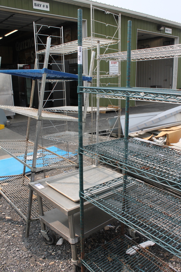 Green Open Utility Shelf With Metro Style Shelving. BUYER MUST DISMANTLE. PCI CANNOT DISMANTLE FOR SHIPPING. PLEASE CONSIDER FREIGHT CHARGES. - Image 2 of 6