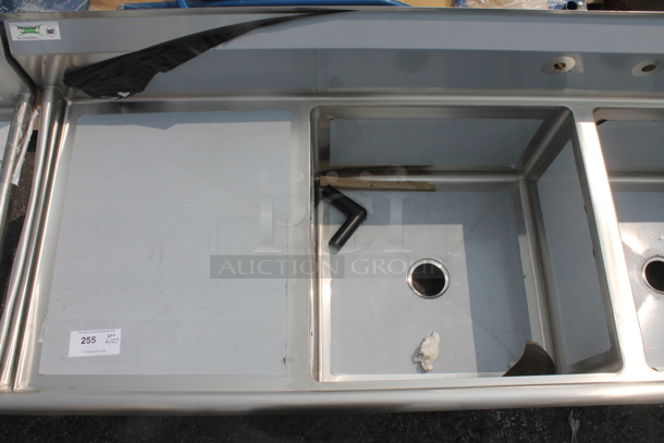 BRAND NEW SCRATCH AND DENT! Regency 600S32424224 Commercial Stainless Steel 3 Bay Sink With Left And Right Side Drainboards On Galvanized Legs. Sink 24x24x14 And Drainboard 22x26 - Image 3 of 8