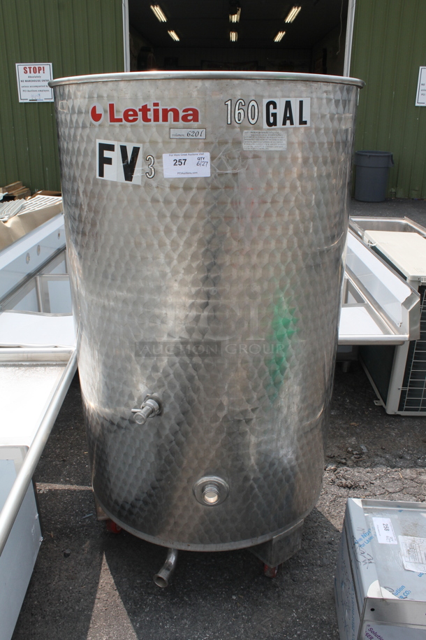 Letina 160 Gallon Stainless Steel Flat Bottom Wine Tank On Commercial Casters. - Image 1 of 5