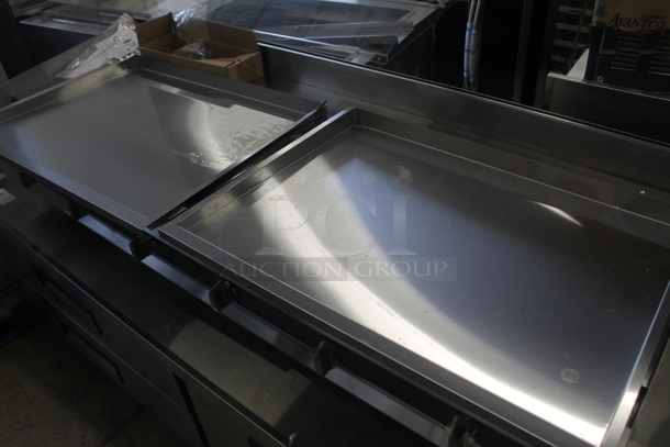 BRAND NEW SCRATCH AND DENT! 2016 CPG 351GTUCPG72N Cooking Performance Group Ultra Series Commercial Stainless Steel Natural Gas Powered 72" Countertop Chrome Top Flat Top Griddle With Thermostatic Controls. 180,000 BTU.  - Image 10 of 11