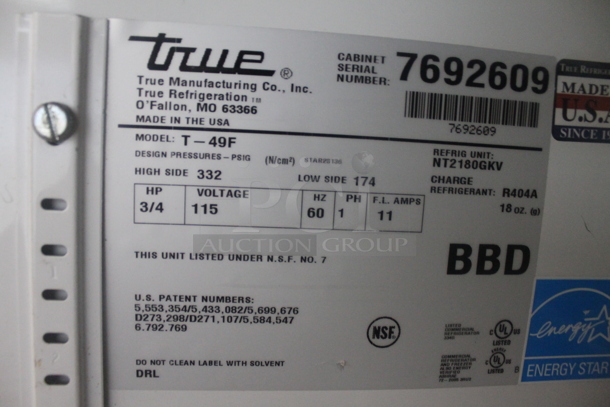 2013 True T-49F Commercial Stainless Steel Two Door Reach-In Freezer With Polycoated Shelves. 115V, 1 Phase. Tested and Working! - Image 5 of 5