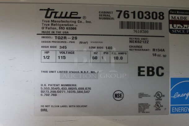 2013 True TG2R-2S Commercial Stainless Steel Two Door Reach-In Cooler With Polycoated Shelves And Box Of Commercial Casters. 115V, 1 Phase. Tested and Working! - Image 7 of 7