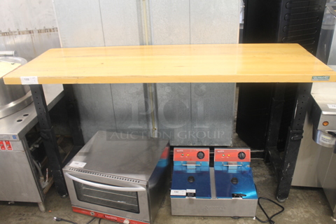 Seville Classics Ultra HD Butcher Block Worktop Bench With Adjustable Black Legs.