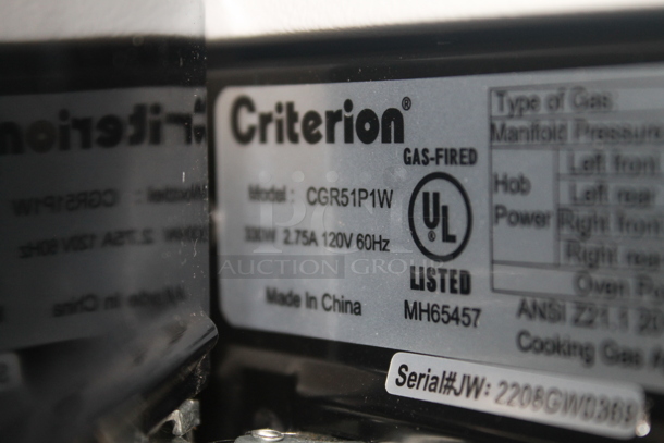 BRAND NEW SCRATCH AND DENT! 2016 Criterion CGR51P1W White Household Cooking Natural Gas 4 Burner Stove And Oven And Broiler With Steel Racks.  - Image 12 of 12