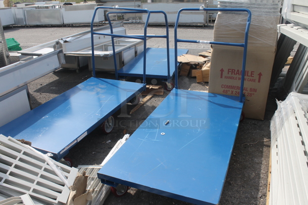 3 BRAND NEW SCRATCH AND DENT! Vestil FLAT-C Blue Steel Flat Bed Carts w/ 2,000 lb. Capacity on Commercial Casters. 3 Times Your Bid! - Image 1 of 7