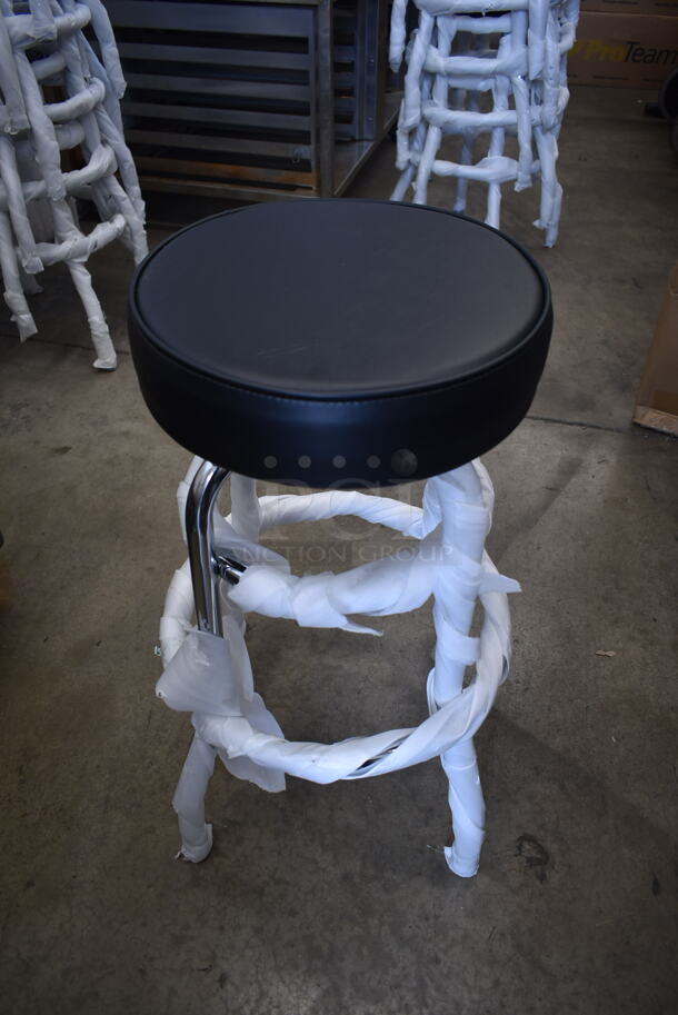 6 BRAND NEW! Lancaster Table & Seating Black Double Ring Barstool with 164GS605BBKS 3-1/2" Thick Seat. 6 Times Your Bid! - Image 1 of 6
