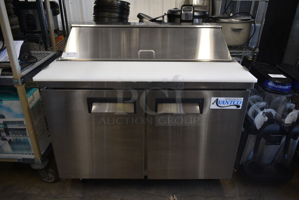 LIKE NEW! 2022 Avantco 178APT48HC Stainless Steel Commercial Sandwich Salad Prep Table Bain Marie Mega Top on Commercial Casters. 115 Volts, 1 Phase. Unit Has Only Been Used a Few Times! Tested and Working!  - Image 1 of 10