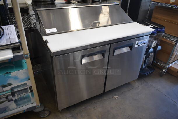 LIKE NEW! 2022 Avantco 178APT48HC Stainless Steel Commercial Sandwich Salad Prep Table Bain Marie Mega Top on Commercial Casters. 115 Volts, 1 Phase. Unit Has Only Been Used a Few Times! Tested and Working!  - Image 2 of 10