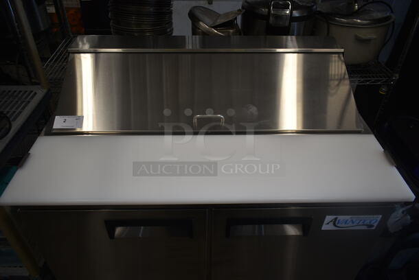 LIKE NEW! 2022 Avantco 178APT48HC Stainless Steel Commercial Sandwich Salad Prep Table Bain Marie Mega Top on Commercial Casters. 115 Volts, 1 Phase. Unit Has Only Been Used a Few Times! Tested and Working!  - Image 3 of 10